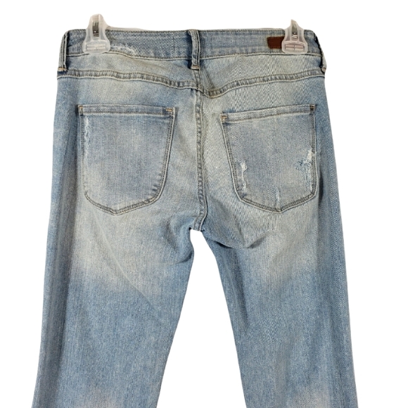 JUST USA Light Blue Distressed Flared Leg High Rise Jeans Size 3 Junior. - Picture 9 of 15